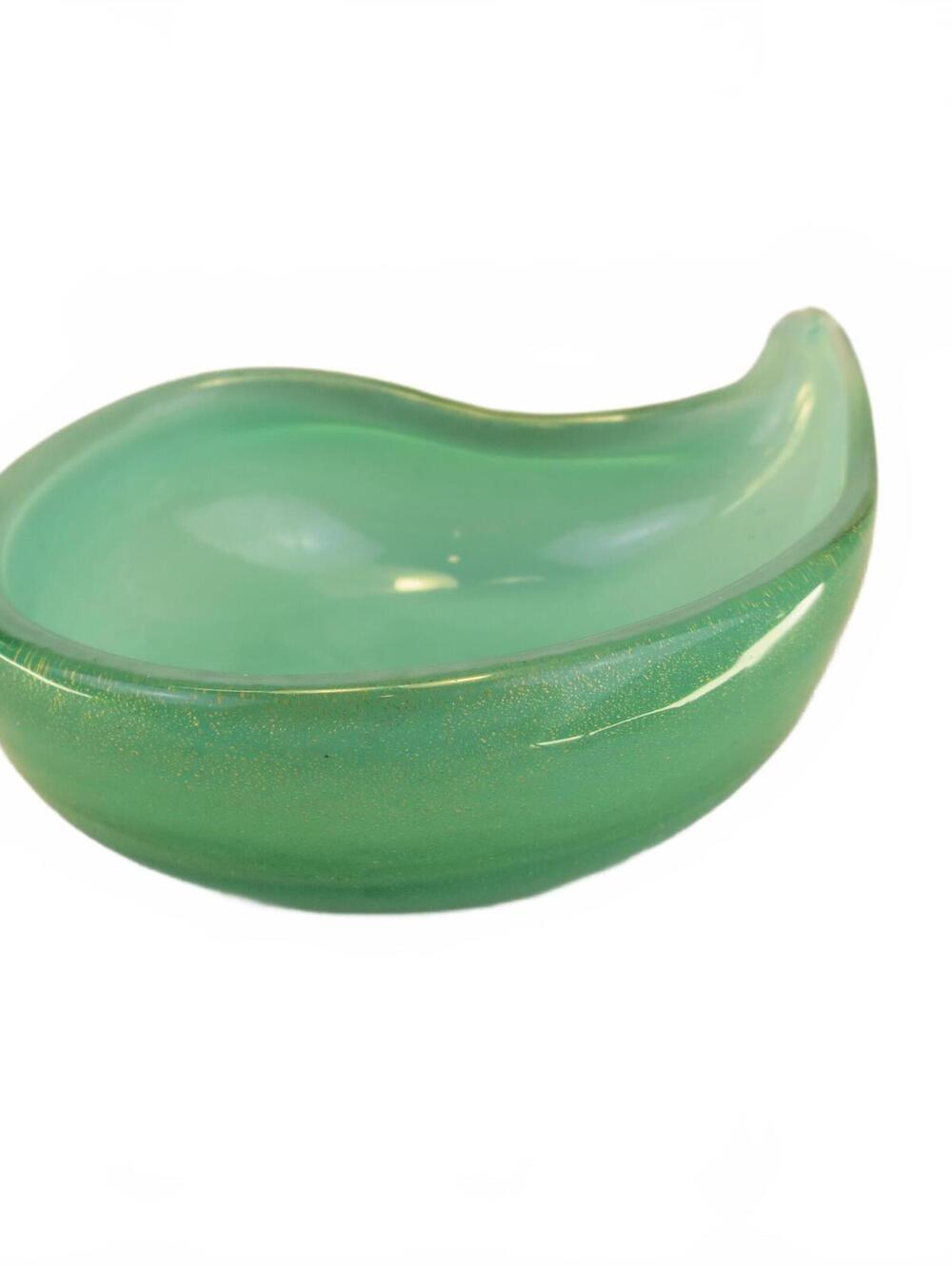 Vintage Murano Archimede Seguso Alfredo Barbini Gold Dust Green Glass Ashtray